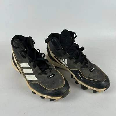 adidas Icon 7 Mid MD Bounce Ironskin Football Cleats Boys Size 4 Black Leather - Image 1 of 4