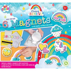 Make Mould & Paint Your Own Magnets Children's Craft Kit Rainbow Unicorn Heart - Picture 1 of 2