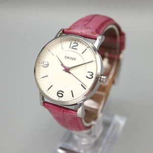 DKNY Womens Watch Ladies 36mm Silver Tone Pink Leather Band with New Battery - Picture 1 of 12