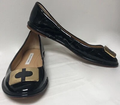 DIANE VON FURSTENBERG DVF CHAROL NEGRO BROOKE BALLET FLATS LOGO TALLA 7 1/2 Foto 1 de 4