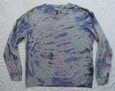 Suéter Tie Dye Azul Rosa Rayas Cuello en V - XL Para Hombre Hecho a Mano Algodón Pullover Foto 1 de 4