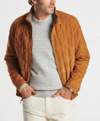 NWT PETER MILLAR Suede Norfolk Quilted Bomber Jacket in Whiskey Size S. $1295. - Image 1 of 4
