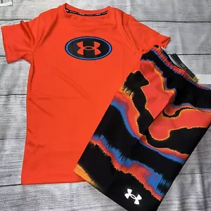 Under Armour Little Boys Orange Rash Guard Swim Set Outfit NEW - Picture 1 of 1