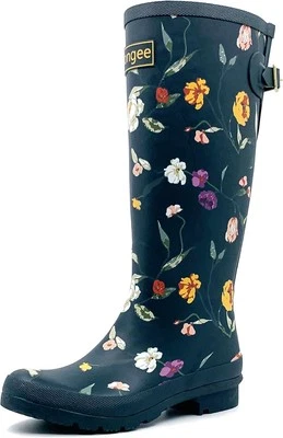 Botas de Lluvia Rongee para Mujer Impermeables Estampadas Florales con Hebilla Ajustable  Foto 1 de 4