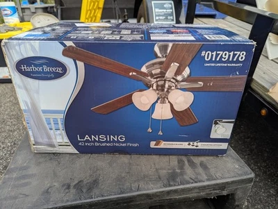 Harbor Breeze Lansing 42-in Brushed Nickel with Sable/Honey Indoor Ceiling Fan - Image 1 of 4