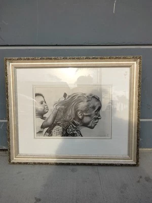 平版画 签名 带框 非裔美国人 标题: 奶奶的头发 79/300 — 第 1/4 张图片