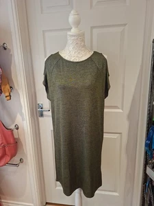 NEXT Summer Dress Green Shimmer Cold Shoulder Tunic Knee Length UK Size 12 - Picture 1 of 7