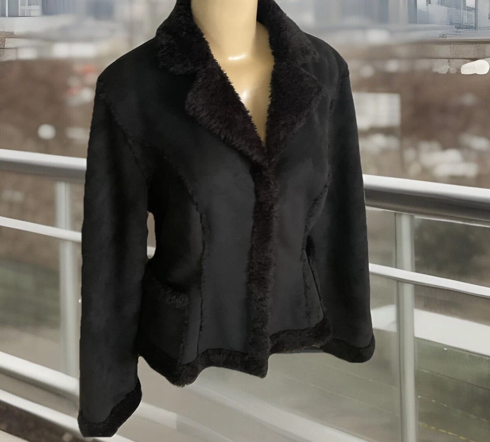 Chaqueta Mudd Vintage Piel Sintética Forrada Gamuza Y2K Negra Abotonada Retro Mujer Talla M Foto 1 de 4