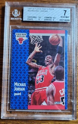 BGS MICHAEL JORDAN 1991-92 Fleer Tony's Pizza #S-33 Bulls Foto 1 de 3