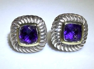 Pendientes David Yurman Plata 925, Oro 14k Cable 2.27tcw Amatista (10.73g.) - Imagen 1 de 8