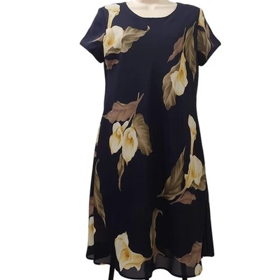 Jessica Howard Petite Womens Navy Blue Calla Lily Floral Dress Size 10 - Image 1 of 4