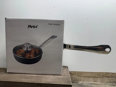 New in Box PARINI 8" Copper Nonstick Egg Poacher with four egg cups #INV00421 - Image 1 of 3