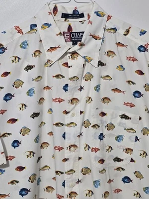 复古 20 世纪 90 年代 Chaps Ralph Lauren 海鱼纽扣正装衬衫男式 L 码 — 第 1/4 张图片