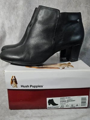 Botas Hush Puppies para mujer de cuero negro al tobillo HWR5138-001 Corie Foto 1 de 4