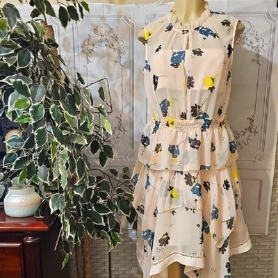 Vestido Autorretrato Nuevo sin Etiquetas Asimétrico Alto Bajo Floral de Gasa-Rosa, Verde azulado, Amarillo 6 Foto 1 de 4