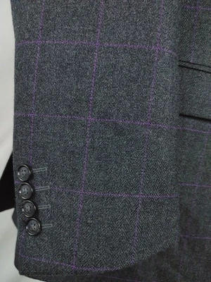 Bachrach Men's 42R Charcoal Gray Wool Sport Coat Purple Plaid WindowPane Check - Image 1 of 4
