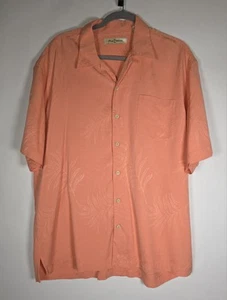 Tommy Bahama Hemd Herren XL Pfirsich Embedded Design Knopfleiste Kurzarm 100% Seide - Bild 1 von 6