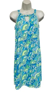 Banana boat M sleeveless keyhole dress blue yellow green geometric print 50+ UPF - Picture 1 of 9
