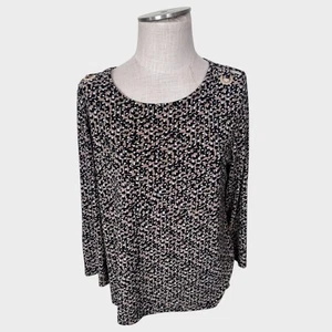 Blusa grande Nine West para mujer poliéster estampado de guepardo marrón blanco negro - Imagen 1 de 9