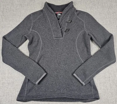 Suéter feminino North Face pequeno cinza lã pulôver colarinho botão quente top - Imagem 1 de 4