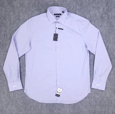 Camisa John Varvatos Para Hombres Grande Púrpura Rayas Abotonada Calce Regular Vestido Nuevo con Etiquetas Foto 1 de 4