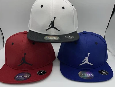 NWT Lot Of 3 Jordan Jumpman YOUTH SnapBack Caps Satin Look Red & White & Blue - Image 1 of 4