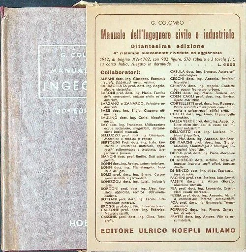 MANUALE DELL'INGEGNERE - 80' EDIZIONE COLOMBO GIUSEPPE HOEPLI 1962  - Immagine 1 di 1