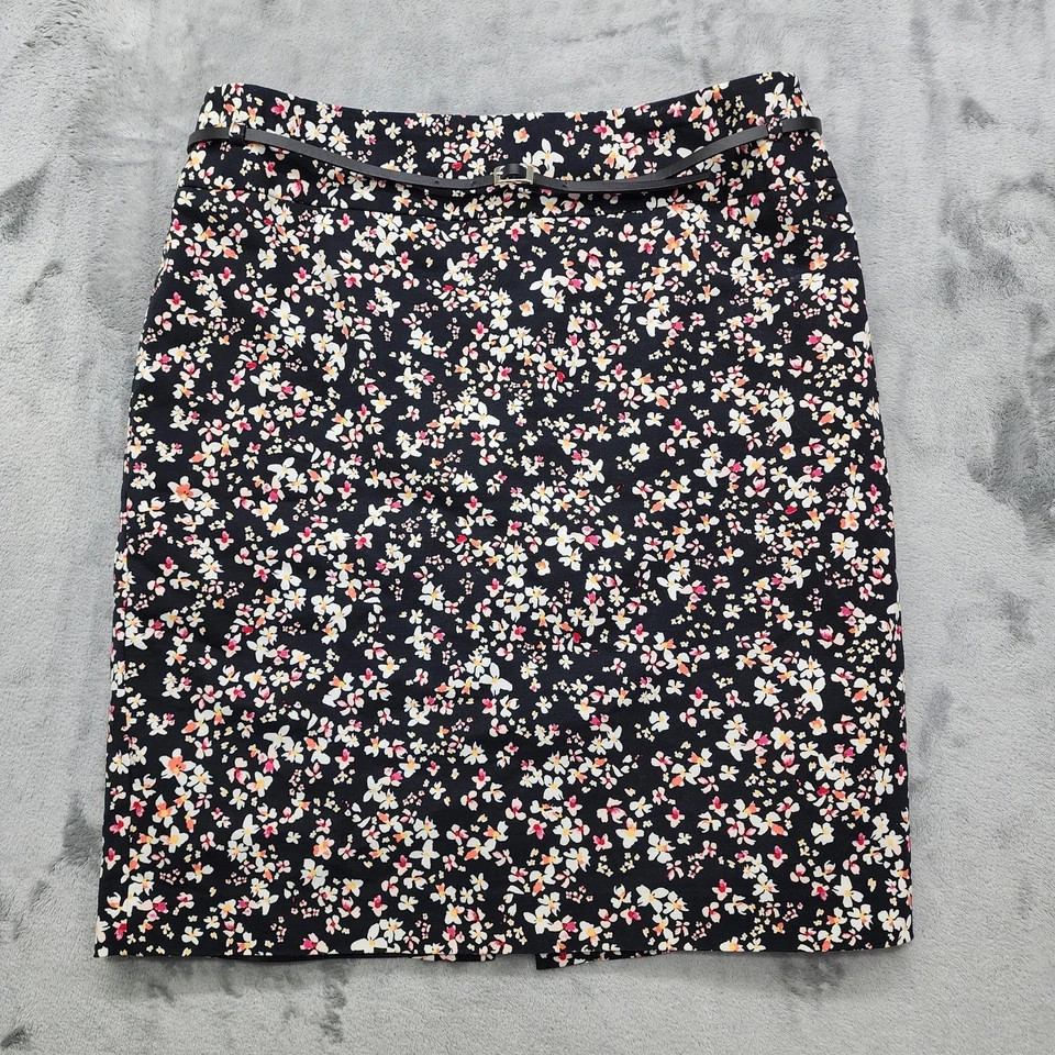 Falda Liz Claiborne Mujer 14 Negra Multicolor Floral Cinturón Lápiz Forrada Carrera Foto 1 de 4