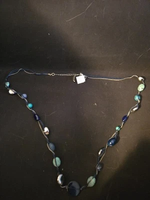 Nuevo Collar Lia Sophia 26"-30" Cordón Plateado y Azul Teal, Azul y Plata Cuentas Foto 1 de 4