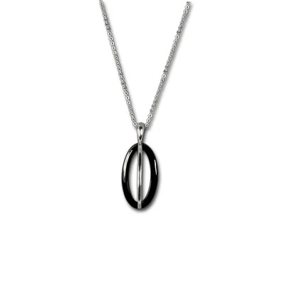 Amello Ellipse Collana Argento Nero Gioiello 70cm Acciaio Inox Ceramica ESKX09S - Immagine 1 di 4