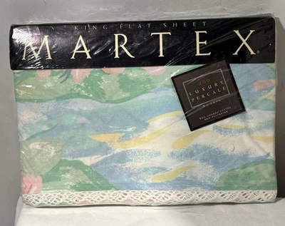 Atelier Martex MONET'S WATER LILIES King Flat Sheet White Lace Trim NIP - Image 1 of 4