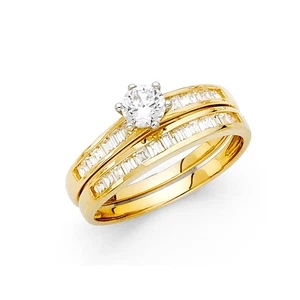 Gold 14K Yellow Gold Cubic Zirconia Engagement Ring and Wedding Band Set - Picture 1 of 3