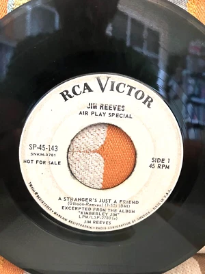Jim Reeves A Stranger's Just A Friend / Roving Gambler PROMO 45rpm SHIPS FREE - Image 1 of 4