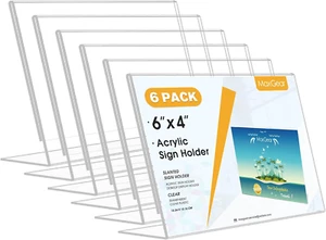 Sign Holder 4X6 inches Slant Back Acrylic Sign Holders Plastic Display Stand Cle - Picture 1 of 7