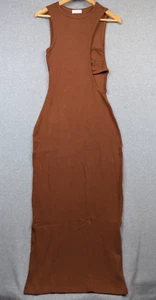Kookai Dress Womens 12 Brown Ribbed Long Bodycon Sleeveless Cut Out Section New - Picture 1 of 17