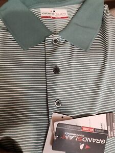Grand Slam Men's Golf Polo Shirt Size Large GREEN/WHITE Stripe Short Sleeve