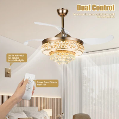 Ventilador de techo LED retráctil lámpara colgante lámpara con control remoto EE. UU. Foto 1 de 4