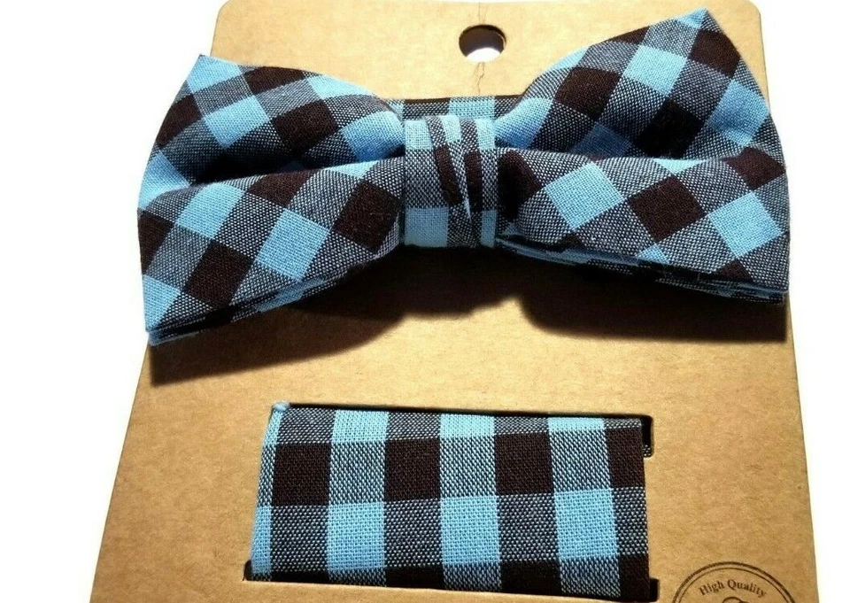 MENS BOW TIE STRIPED BLUE AND BLACK HANDKERCHIEF PRE-TIED BOW ADJUSTABLE CLIP  - Image 1 of 1