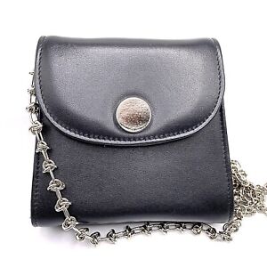 LITTLE LIFFNER Tiny Box Bag In Black Leather Silver Chain Shoulder Strap-Defect