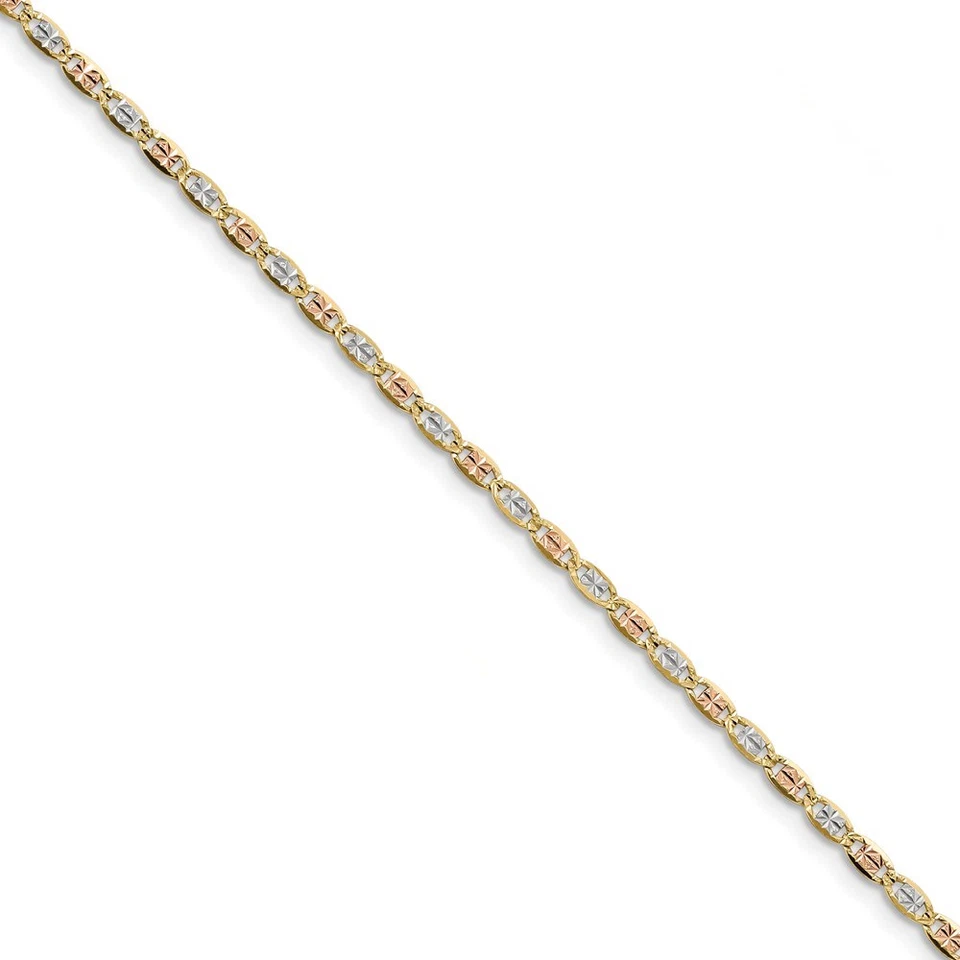 Cadena Valentino Pavï¿1/2 tricolor real 14kt 2,75 mm; 8 pulgadas Foto 1 de 4