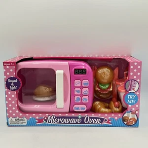 Kids Play Pretend Pink Microwave with Sound Beeps & Light Kitchen Toy Food Timer - Picture 1 of 21