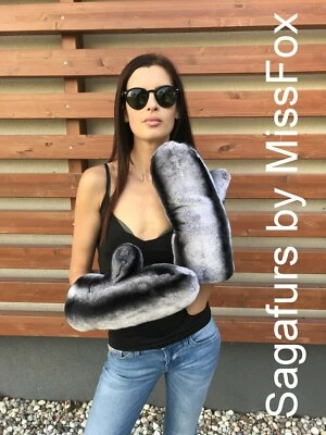 Rex кролика полный мех варежки. Шиншилла печать двойной стороне меха варежки (унисекс) - Изображение 1 из 3