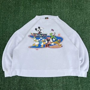 VTG 90s Mickey Unlimited Mickey Mouse Boxy White Crewneck Sweatshirt L/XL USA - Picture 1 of 12
