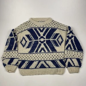 Maglione El Gringo Import 100% lana fatto a mano in Ecuador blu beige taglia XL - Foto 1 di 6