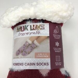 Muk Luks Womens Cabin Socks 2 Pair Size L-XL Shoe 8-10 Red Pink New