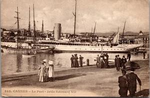 Cartolina d'epoca Cannes Francia Le Port Jetée Édouard VII Edward Pier nave piroscafo - Foto 1 di 2