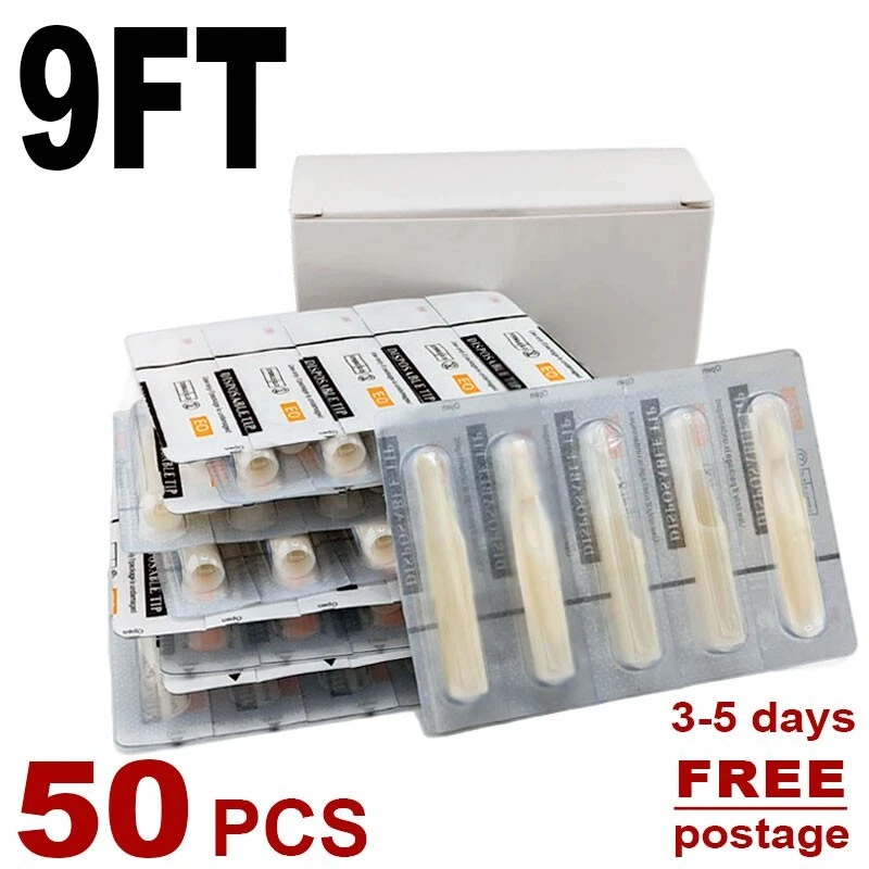 EZ REVOLUTION 9FT Tattoo FLAT Tips Tubes Nozzles 50pcs for Needle Sterile White