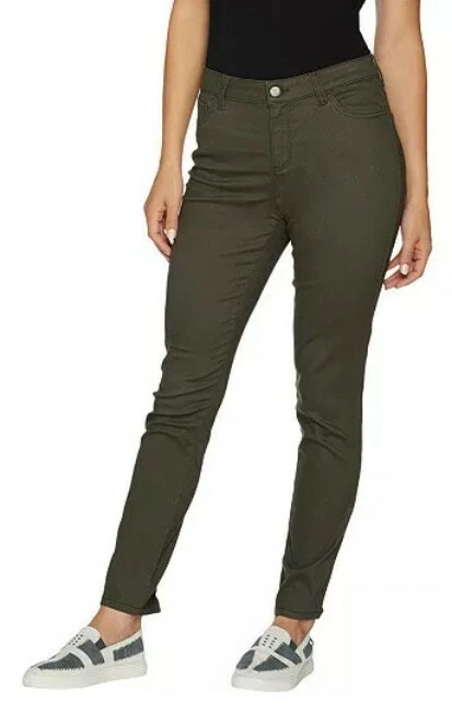 LOGO Lori Goldstein Women's 22W 5-Pocket Stretch Sateen Skinny Pants Green/Gray - Image 1 of 4