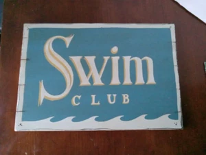 Pottery Barn Swim Club Distressed Wood Wall Hanging Sign Beach Pool Team Decor - Picture 1 of 5