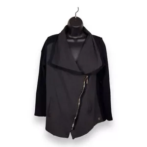 MEDIUM CALVIN KLEIN MOTO BLAZER JACKET GREY BLACK STRETCH ZIP CLOSURE WOMENS - Picture 1 of 12